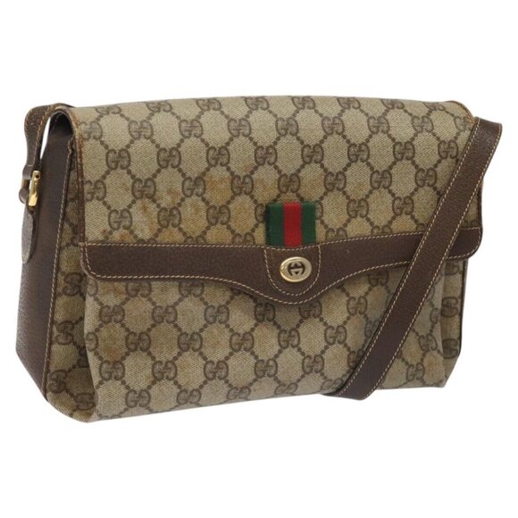 GUCCI GG Supreme Web Sherry Line Shoulder Bag PVC Beige Red Green Auth 104484 - Picture 1 of 16